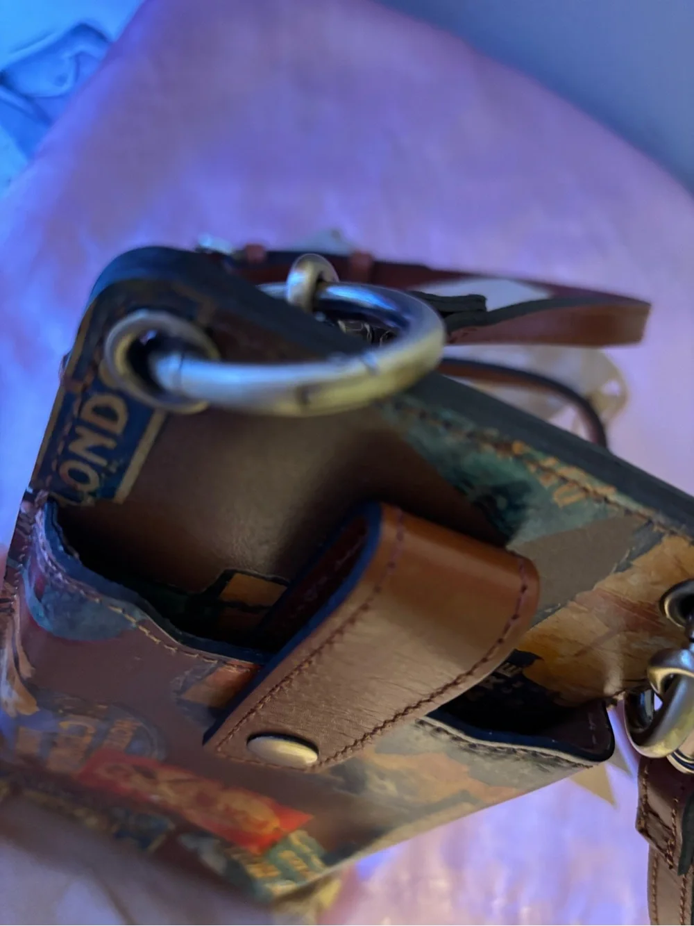 Patricia Nash Brown Leather Vintage Collage Crossbody Wallet